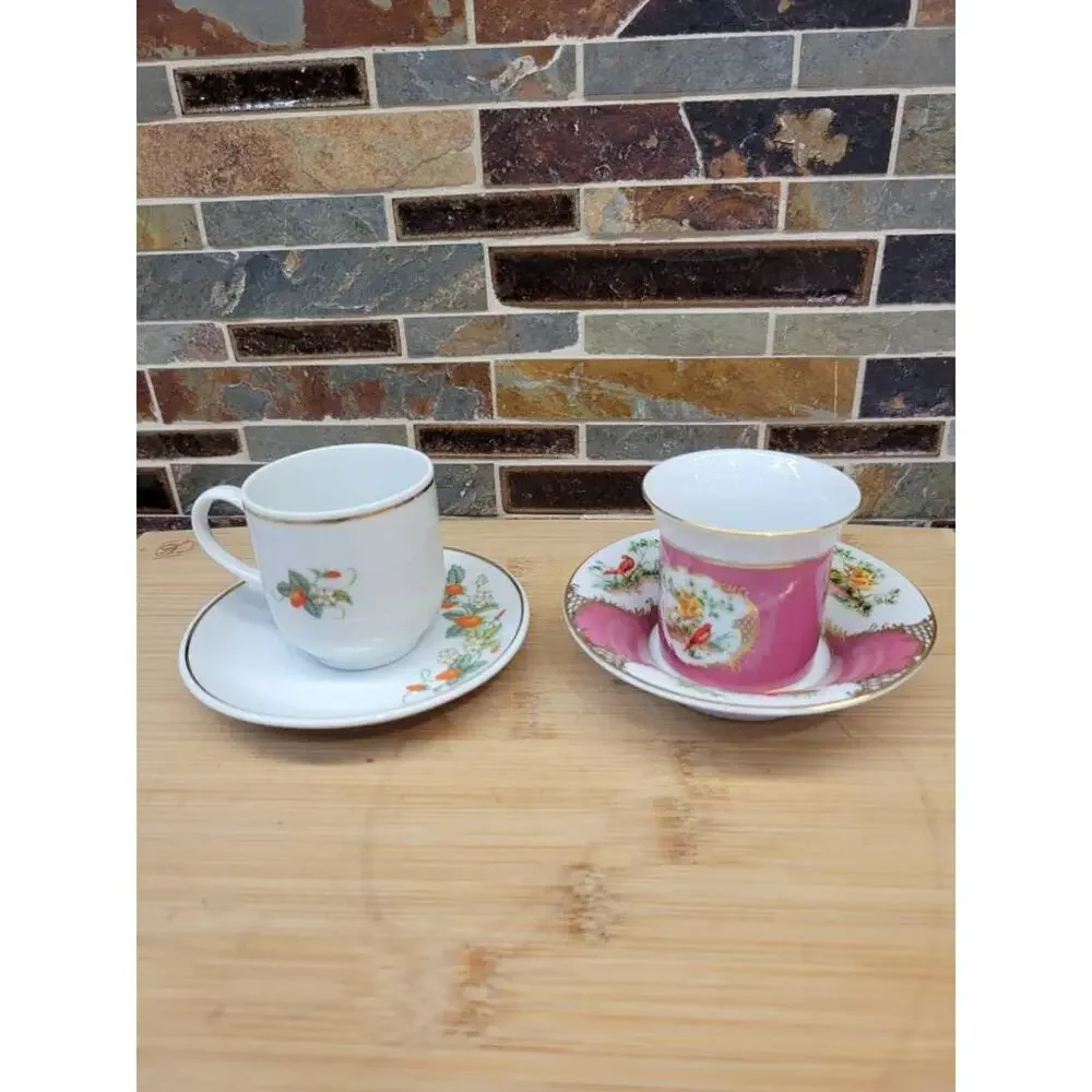 3 Vintage Avon Cup and Saucer Sets, Mismatched Strawberry & Floral Teacups